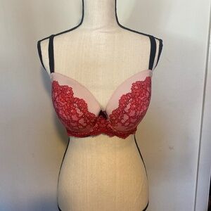 Victoria’s Secret Dream Angels Lace Bra 36DD Pink Red Underwire